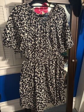 Old Navy Black Dress with Cream Floral Print